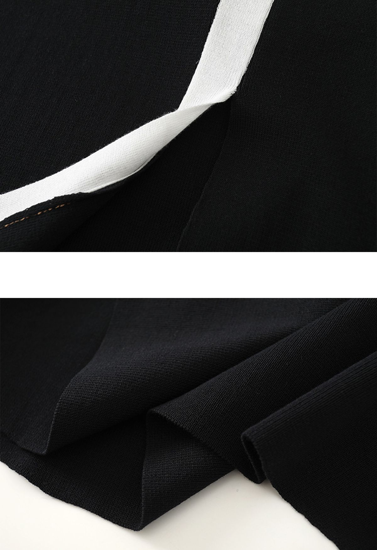 Contrast Line Split Hem Long Sleeve Knit Midi Dress