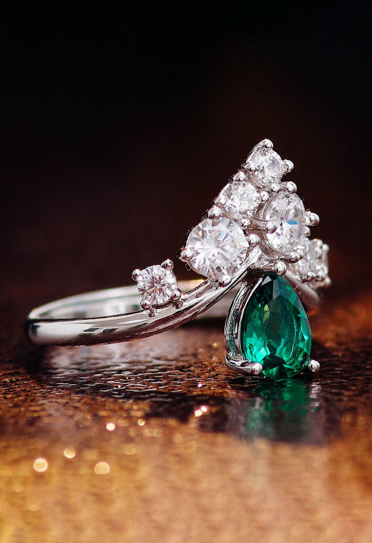 Pear Emerald Gem Diamond Ring
