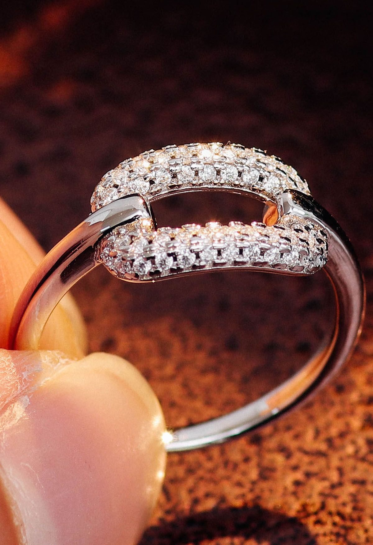 Hollow Rectangle Moissanite Diamond Ring