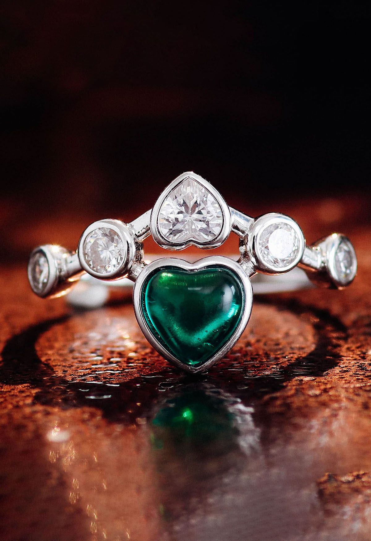 Emerald Heart Gem Diamond Ring