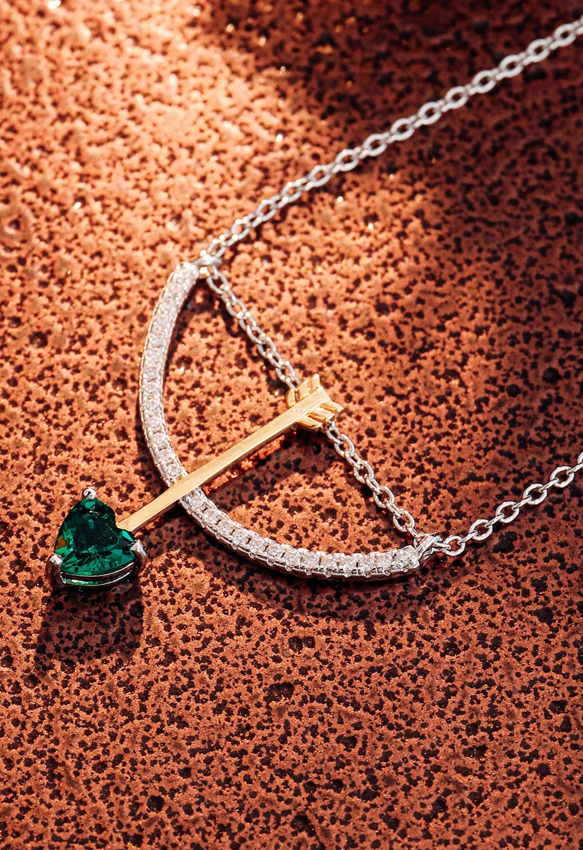 Cupid Arrow Emerald Gem Necklace