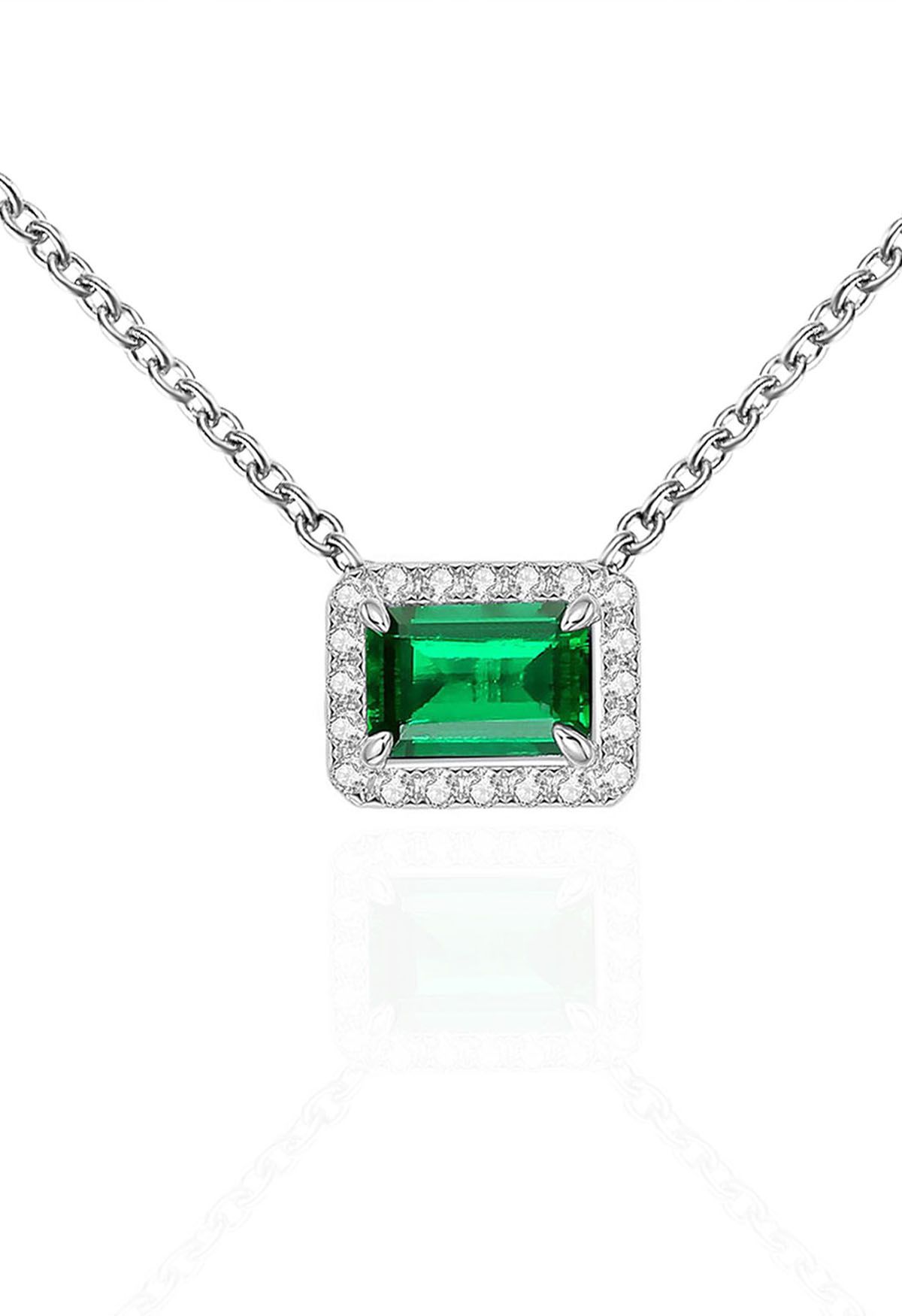Emerald Cut Halo Gem Necklace