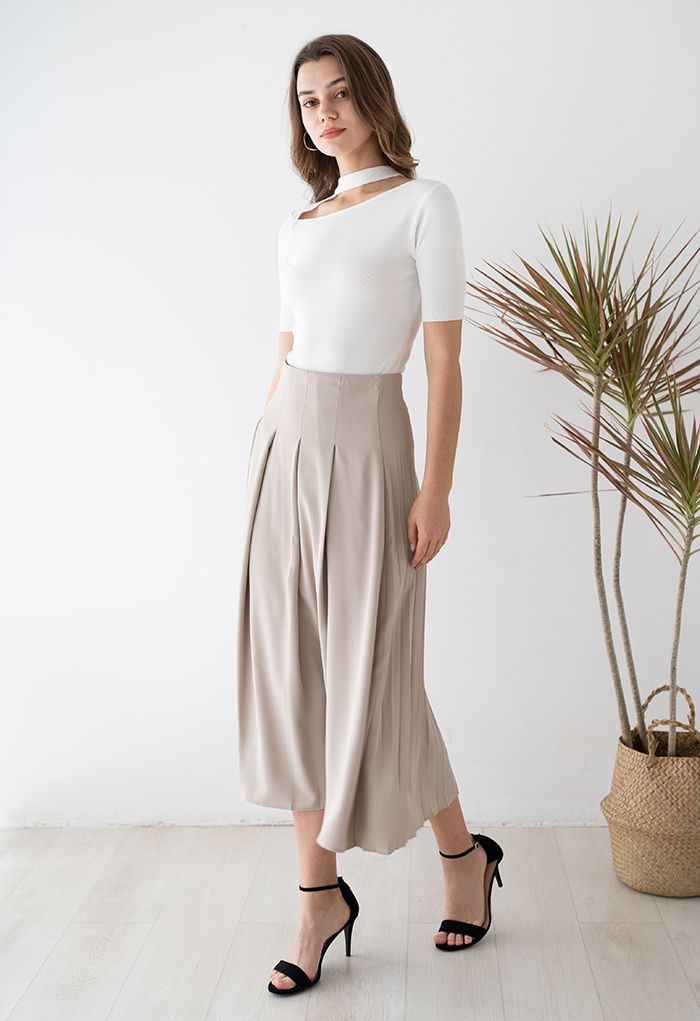 Back-to-Front Pleated A-Line Maxi Skirt in Sand