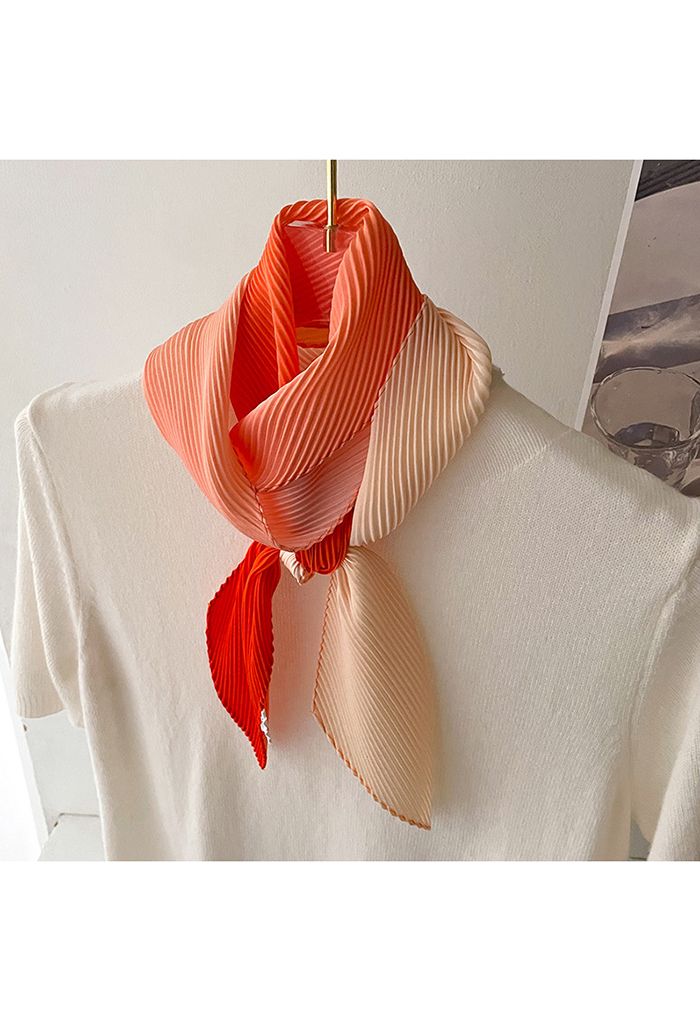 Silk Feeling Gradient Pleated Ribbon Scarf