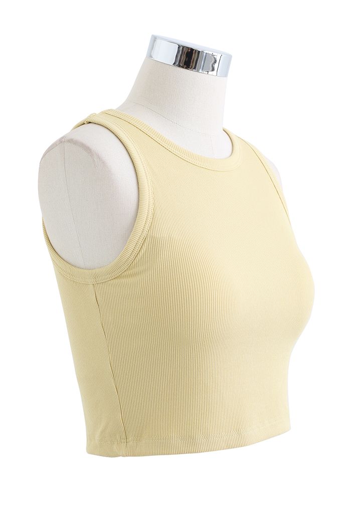 Solid Color Ribbed Tank Top in Yellow