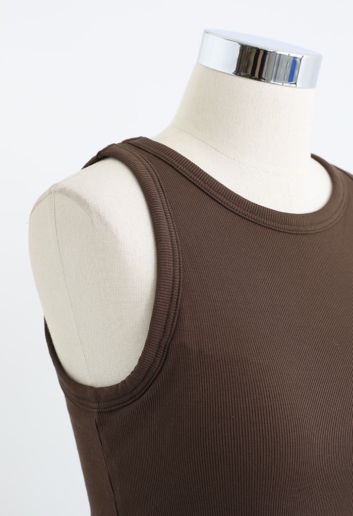 Solid Color Ribbed Tank Top in Brown