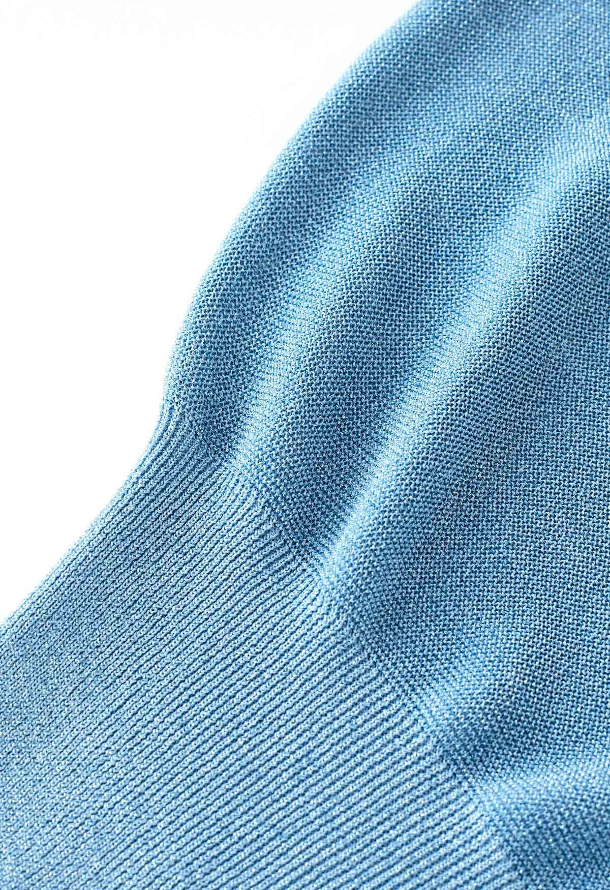 Glimmer Knit V-Neck Sleeveless Top in Blue