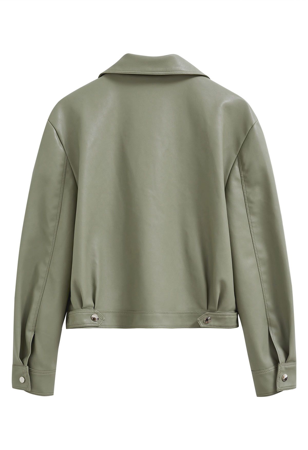 Diagonal Zip Up Faux Leather Jacket in Olive