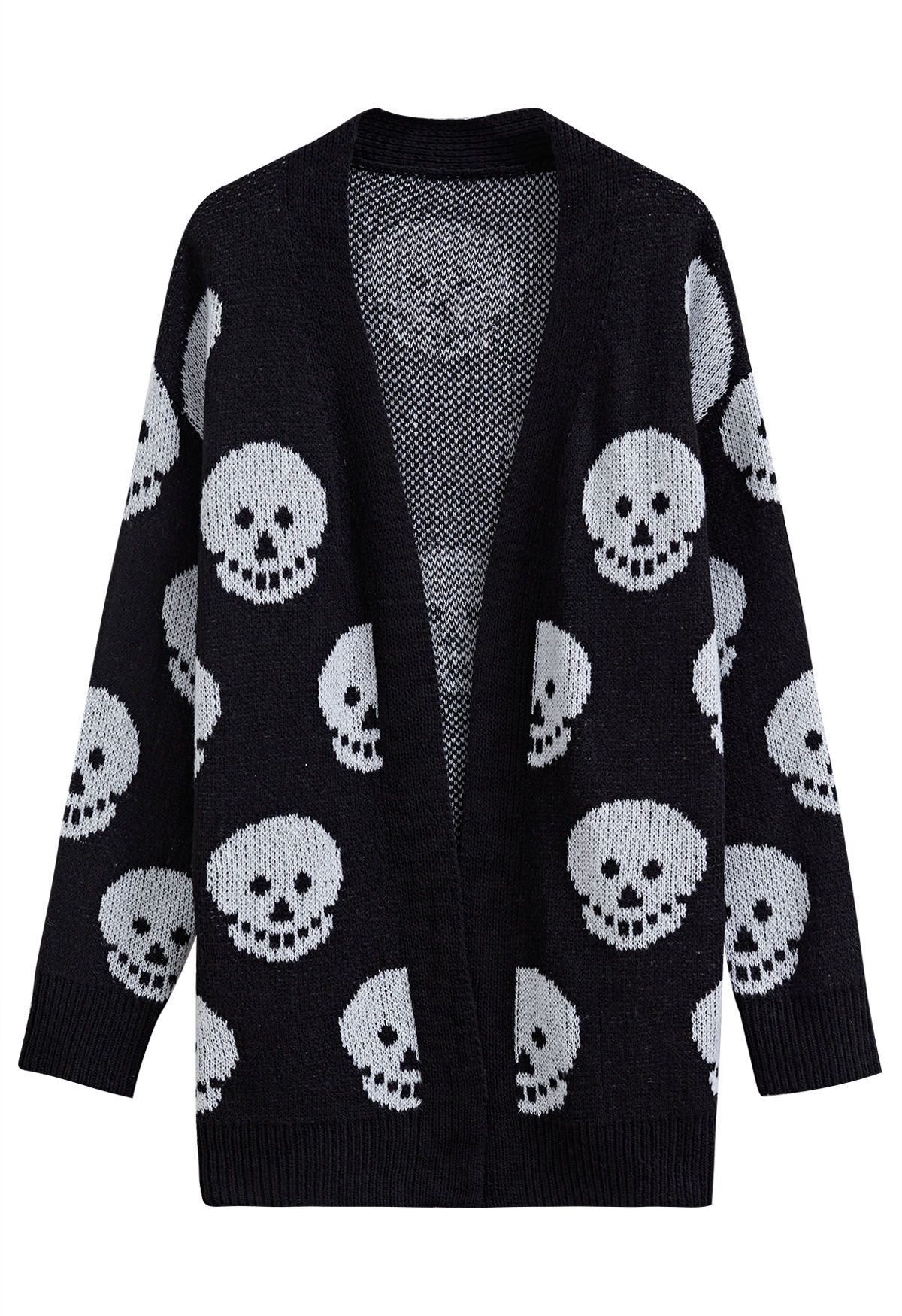 Halloween Skull Jacquard Longline Knit Cardigan