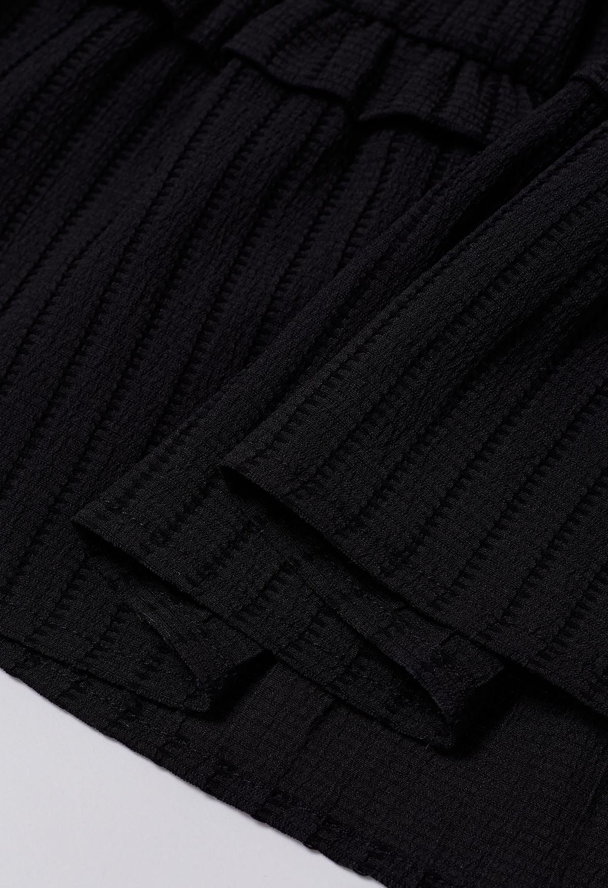 Ruffle Tiered Stripe Texture Maxi Skirt in Black