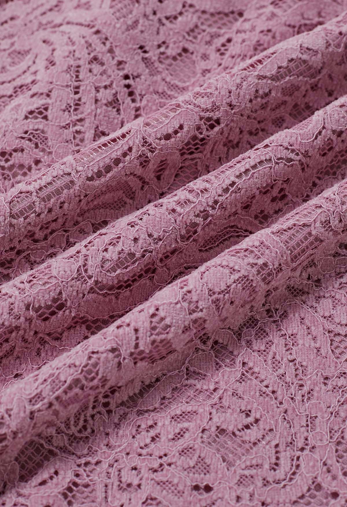Intricate Cutwork Lace Midi Skirt in Pink