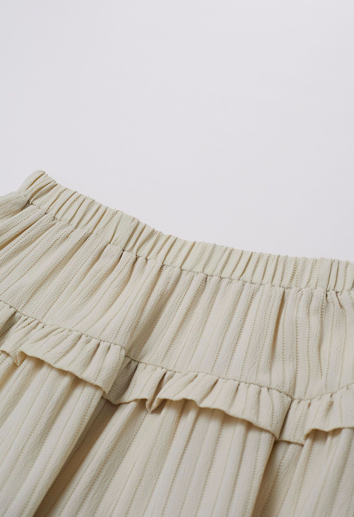Ruffle Tiered Stripe Texture Maxi Skirt in Ivory