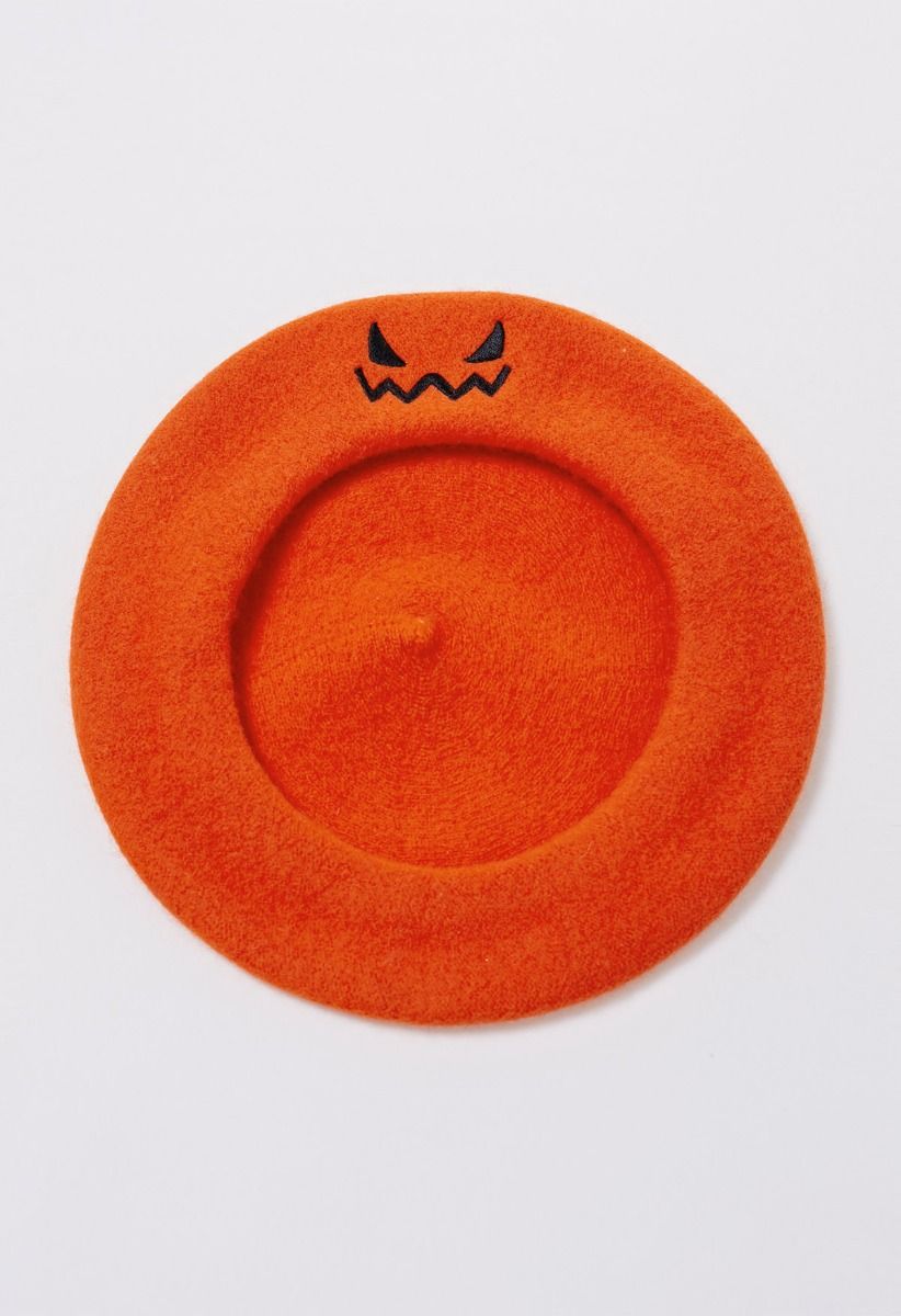 Wicked Pumpkin Beret Hat in Orange