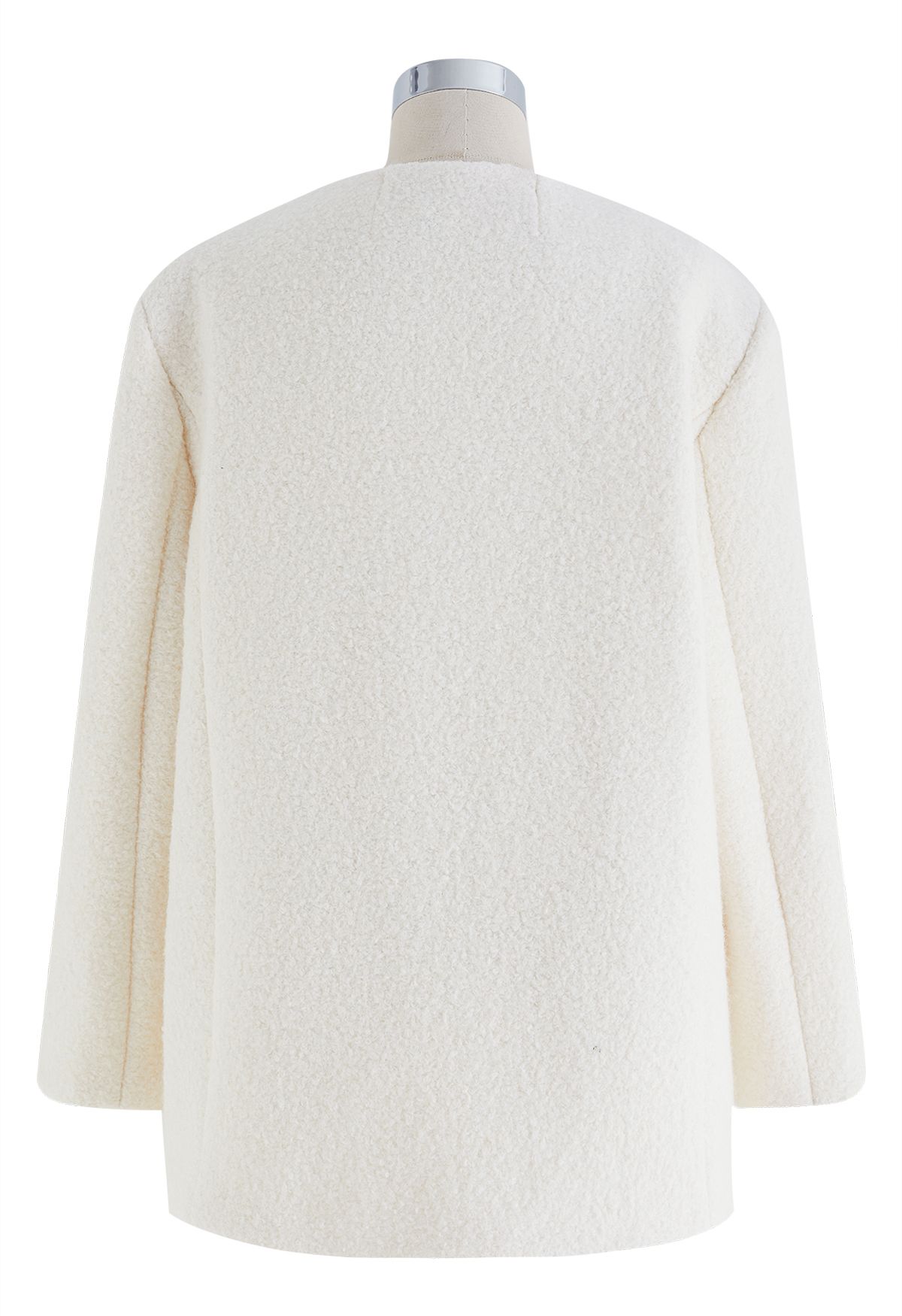 Collarless Button Down Wool-Blend Coat in Ivory