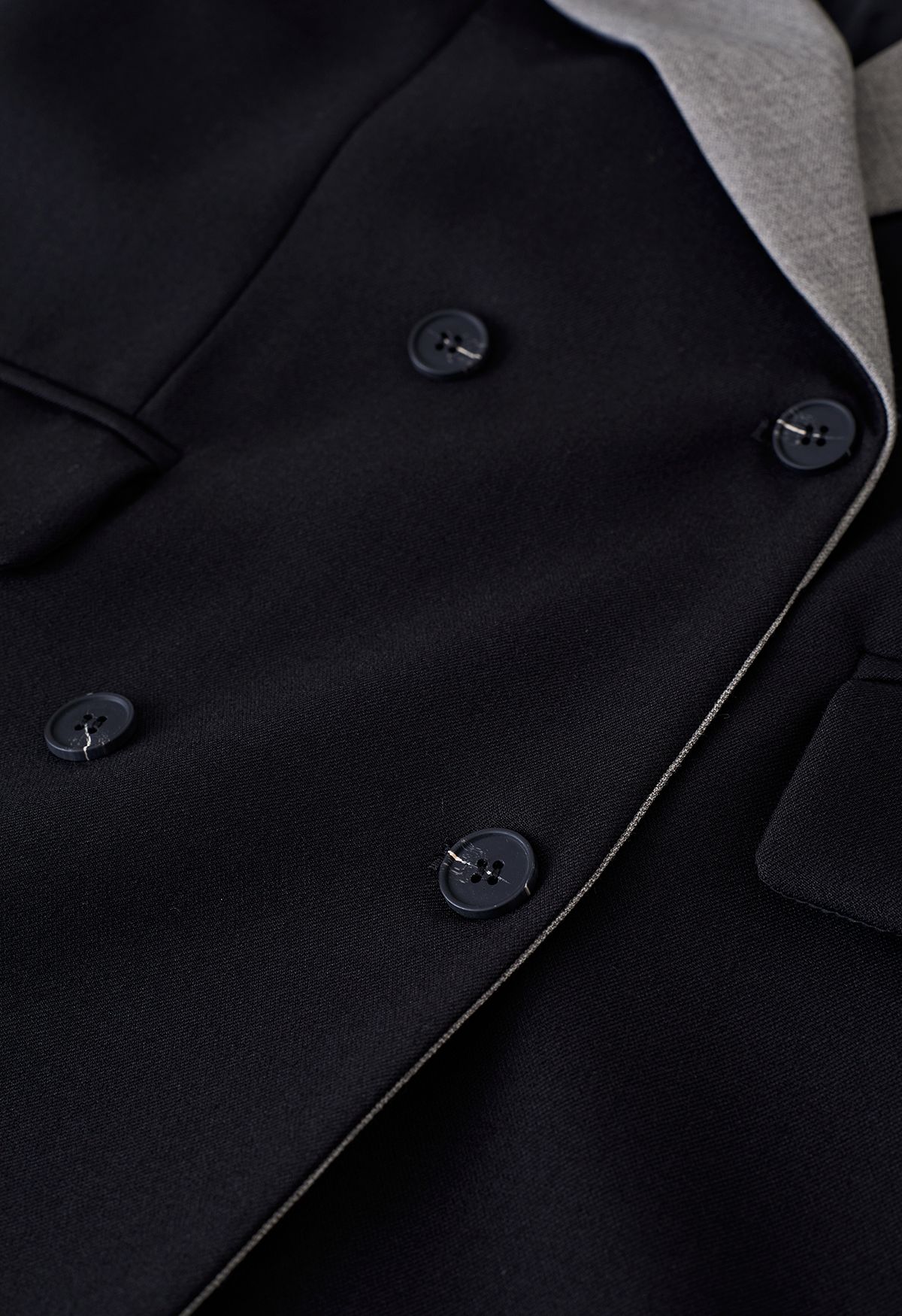 Contrast Notched Lapel Longline Coat in Black