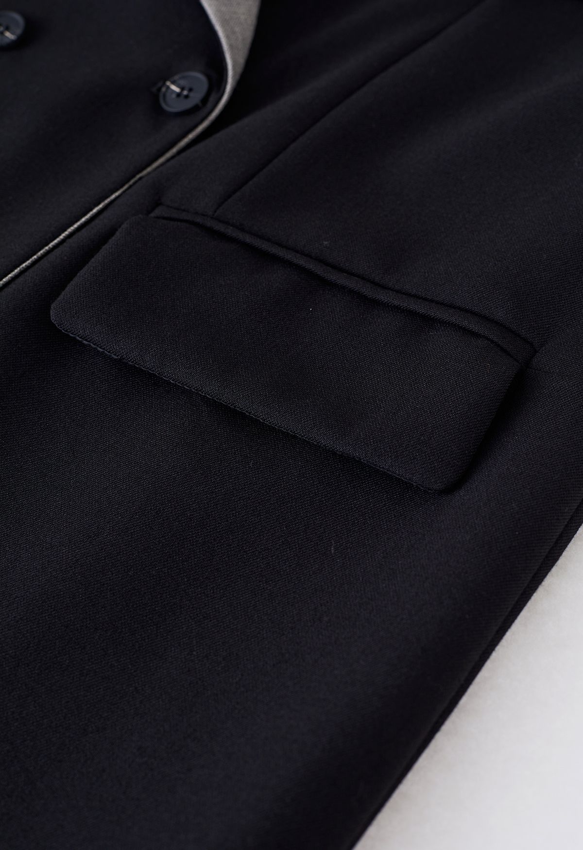 Contrast Notched Lapel Longline Coat in Black