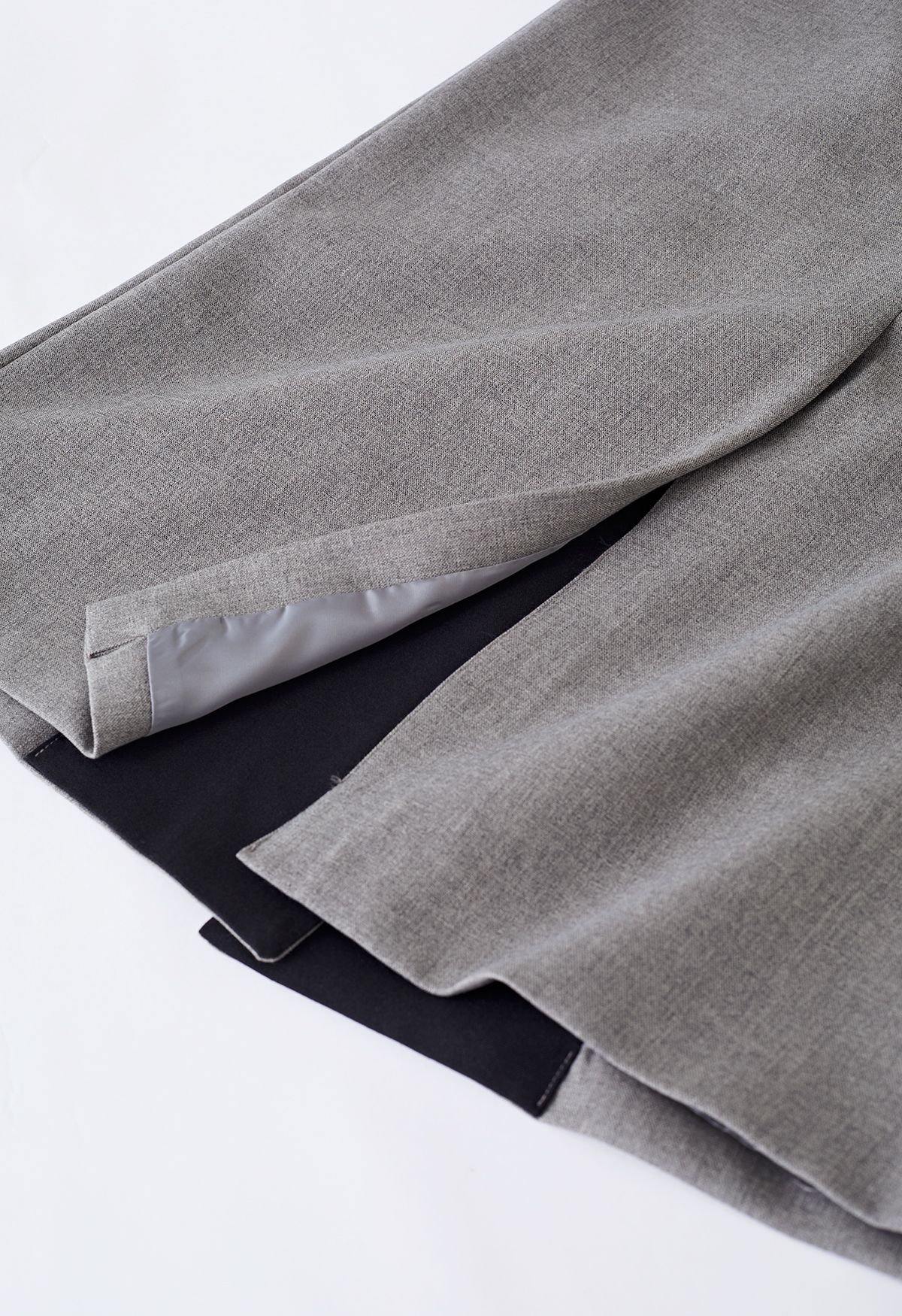 Contrast Notched Lapel Longline Coat in Grey