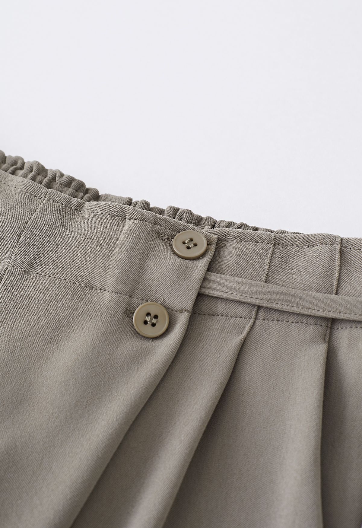 Side Drawstring Pleated Straight Leg Pants in Taupe