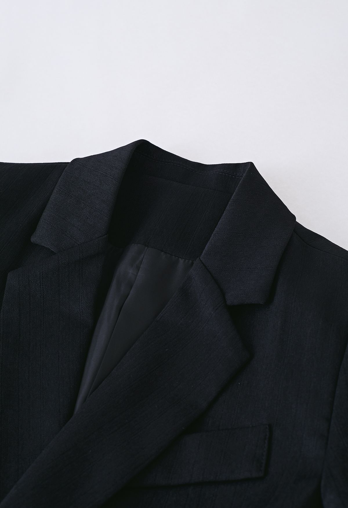 Solid Color Textured Double-Breasted Blazer in Black