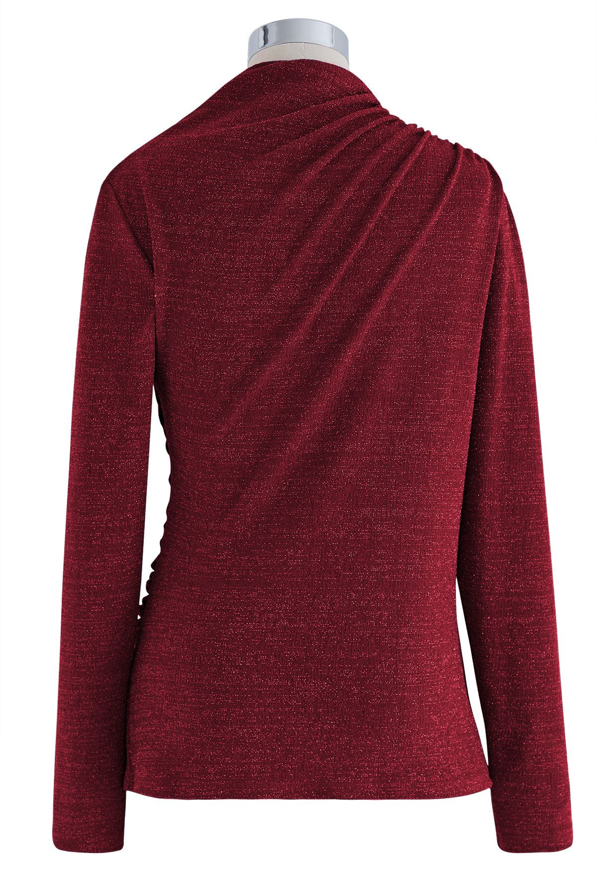 Gleaming Ruched Long Sleeve Top in Burgundy