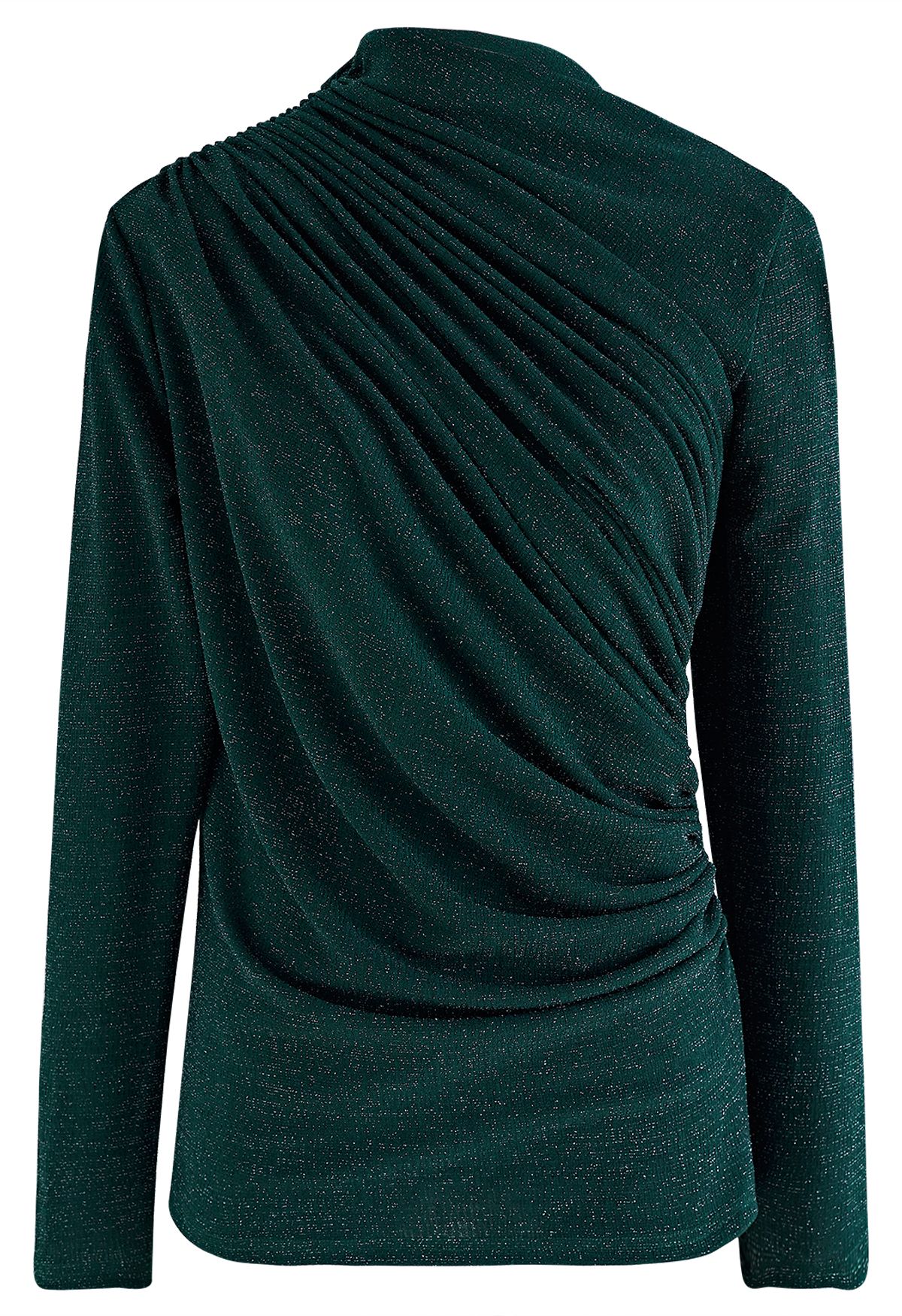 Gleaming Ruched Long Sleeve Top in Green