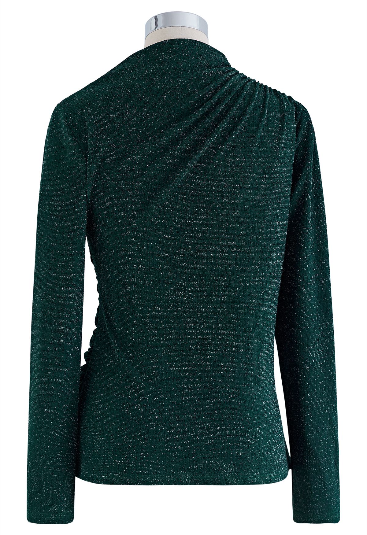 Gleaming Ruched Long Sleeve Top in Green
