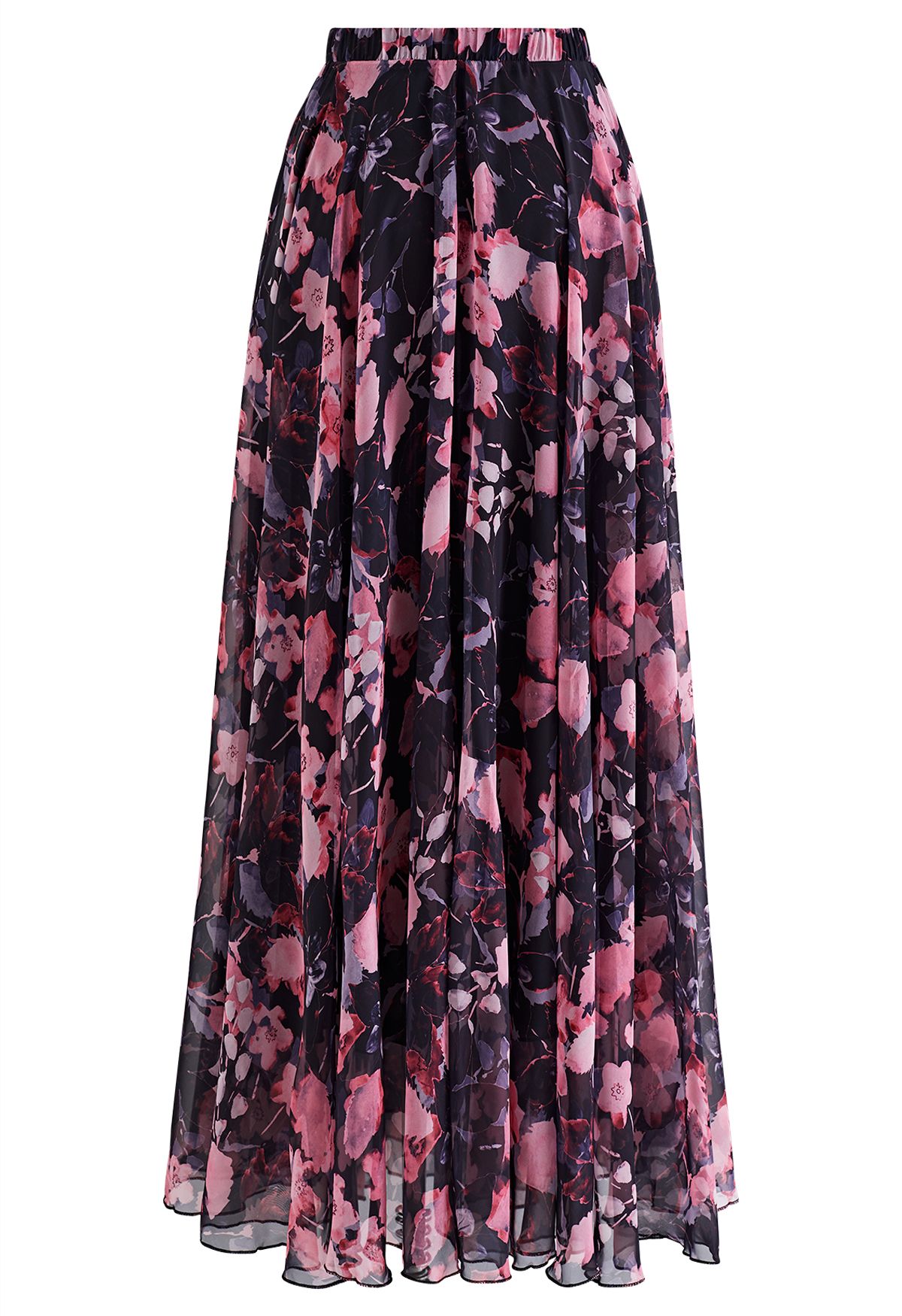 Gorgeous Pink Floral Watercolor Chiffon Maxi Skirt
