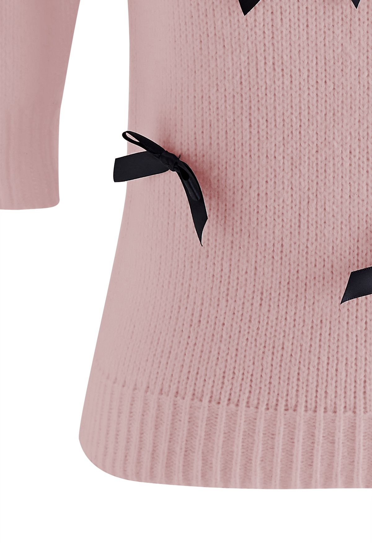 Bowknot Embellished Short Sleeve Knit Sweater in Pink