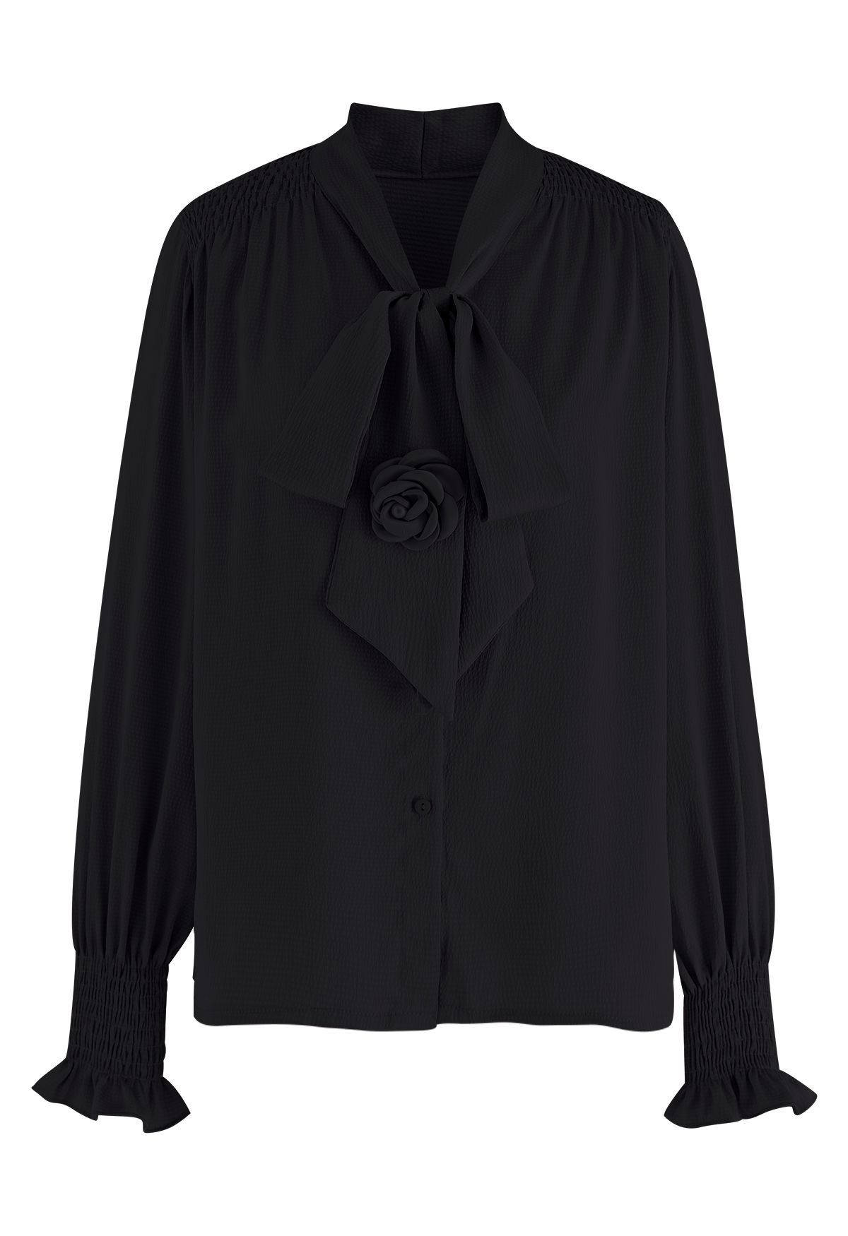 Rose Bowknot Embossed Shirt in Black