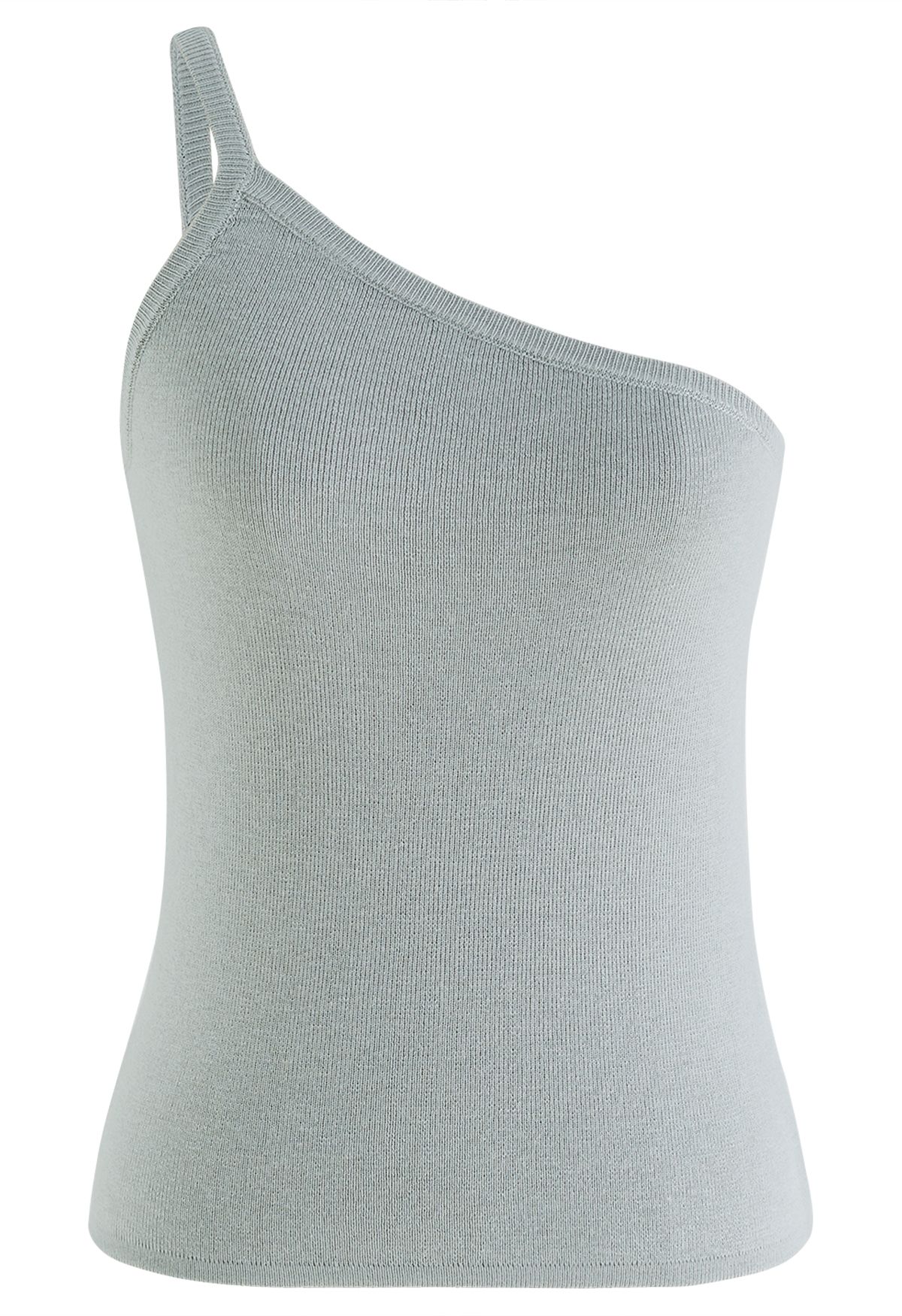 Strappy One-Shoulder Knit Tank Top in Grey