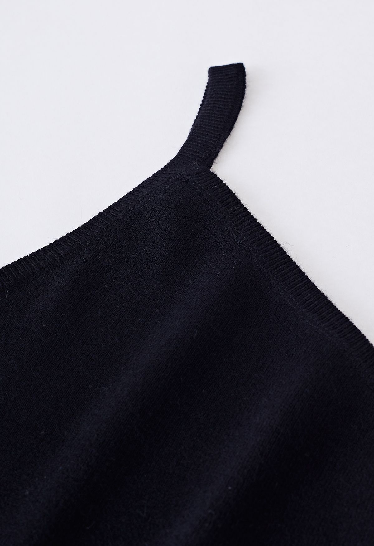 Strappy One-Shoulder Knit Tank Top in Black