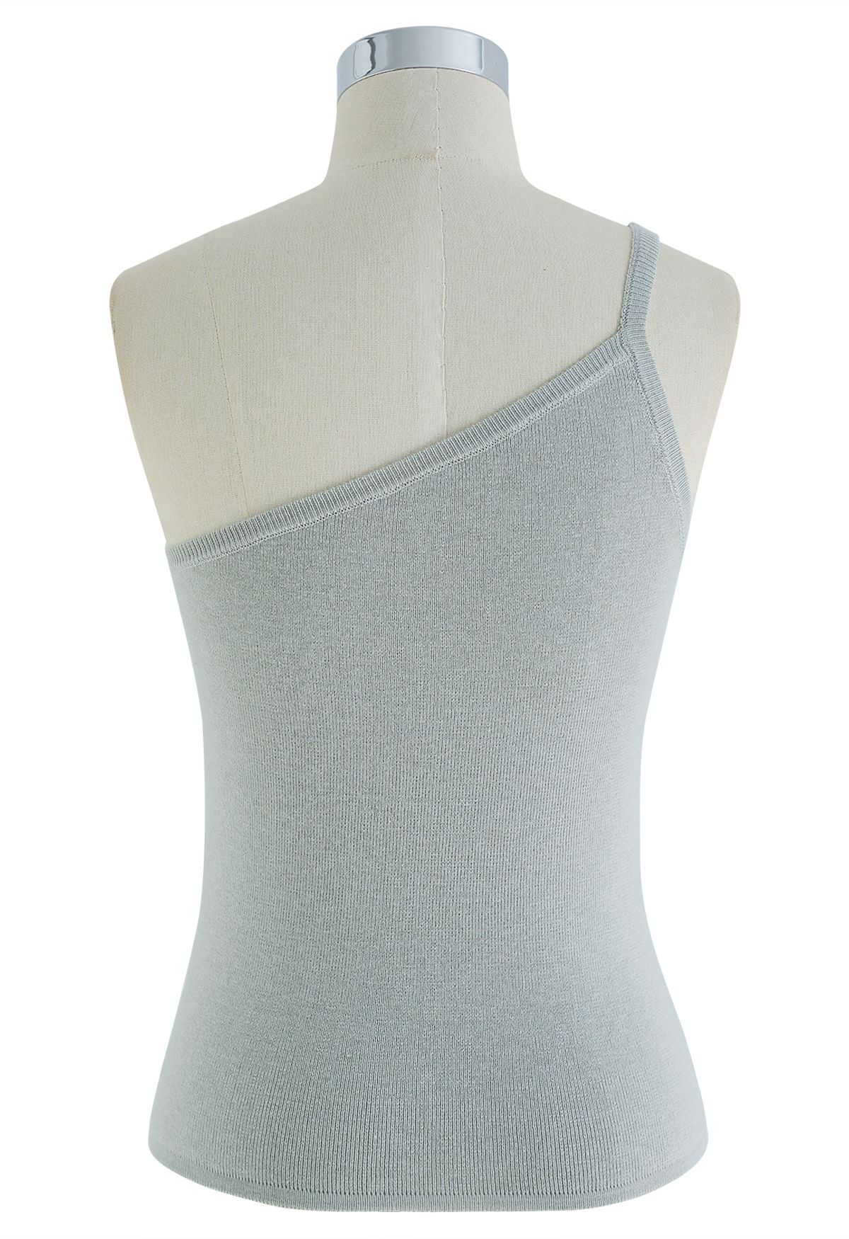Strappy One-Shoulder Knit Tank Top in Grey