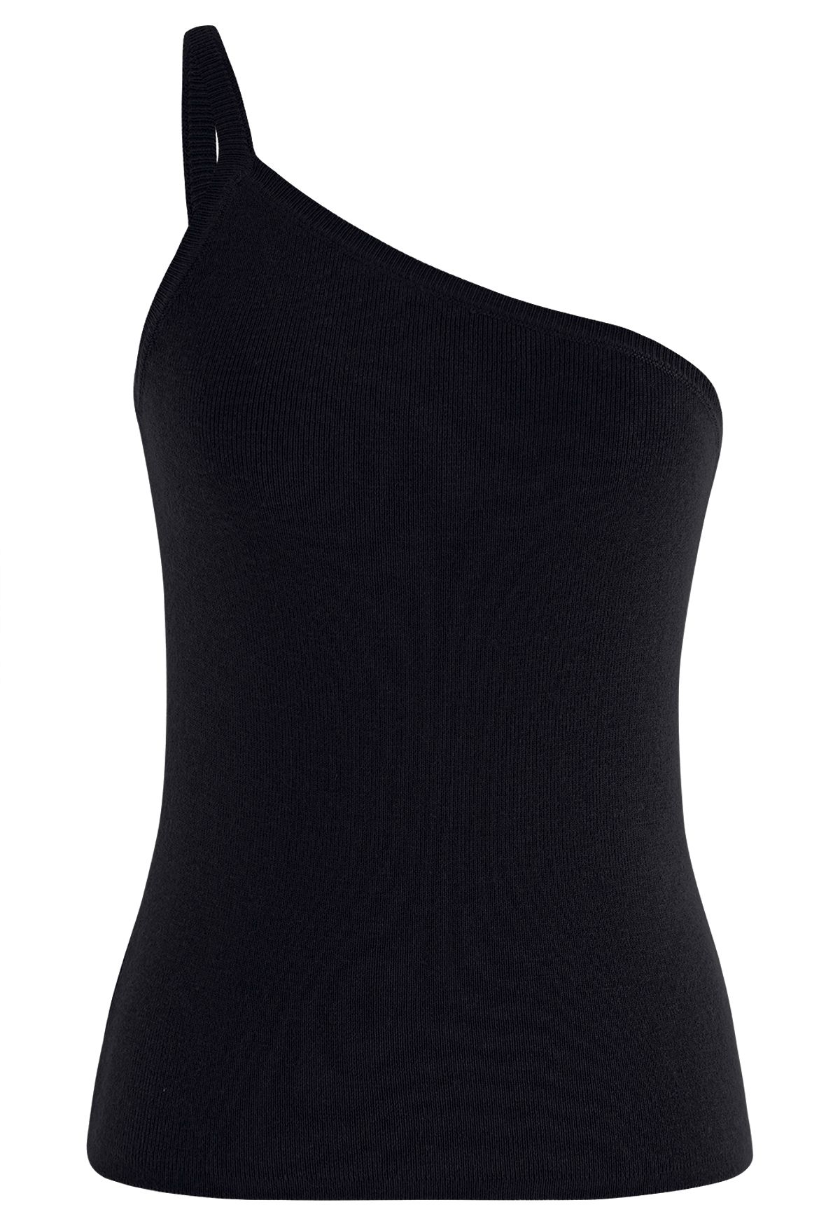 Strappy One-Shoulder Knit Tank Top in Black