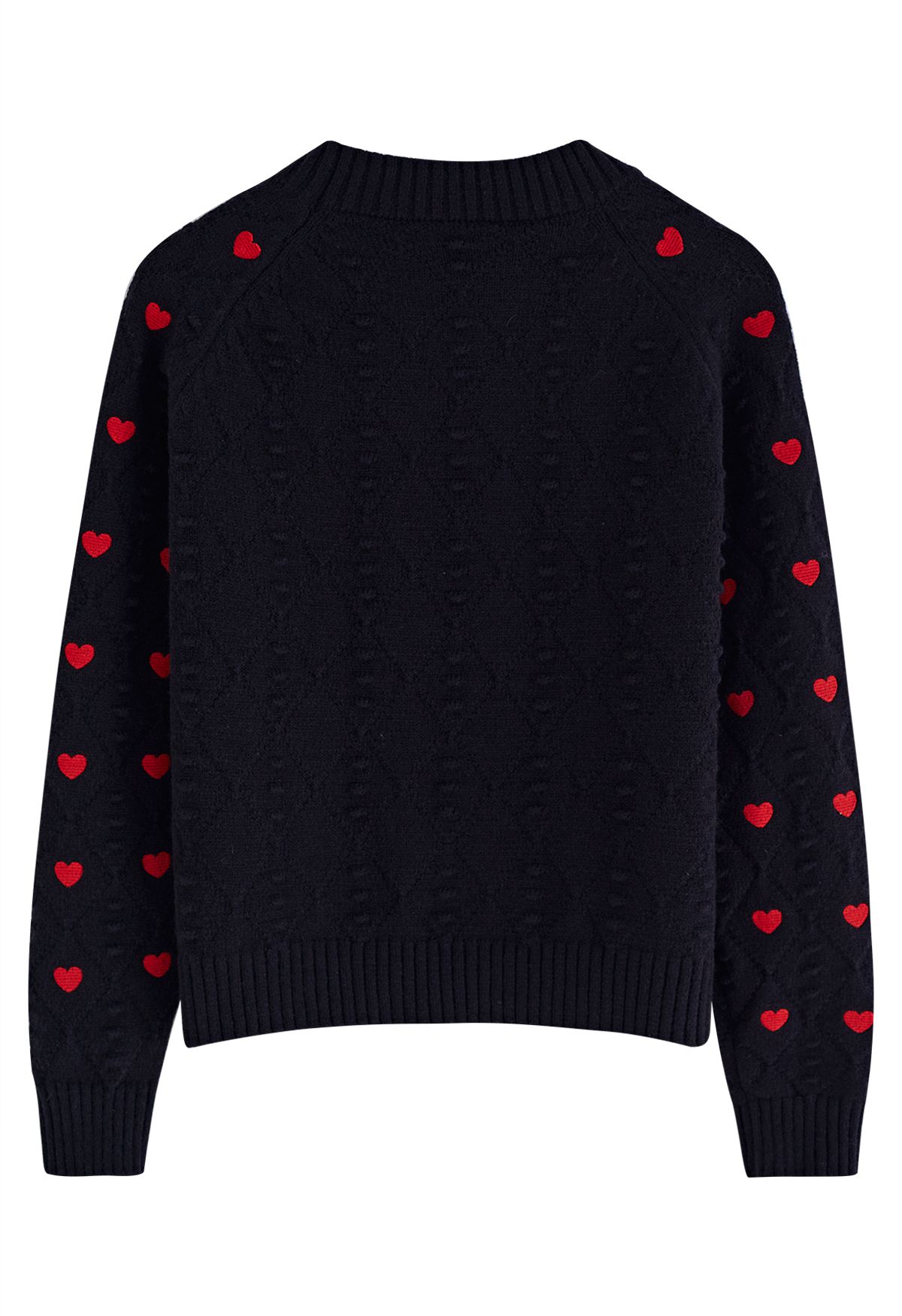 Full of Hearts Embroidered Emboss Knit Crop Sweater in Black