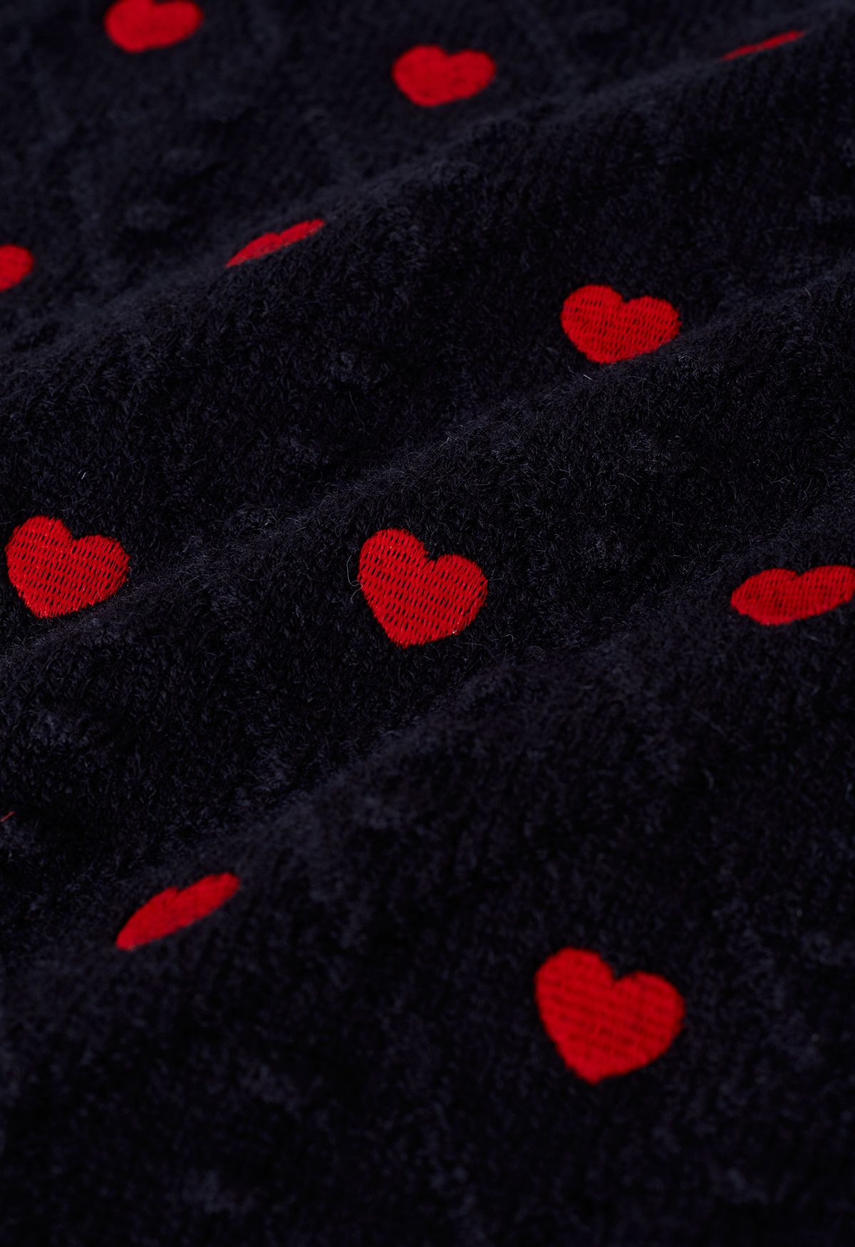 Full of Hearts Embroidered Emboss Knit Crop Sweater in Black