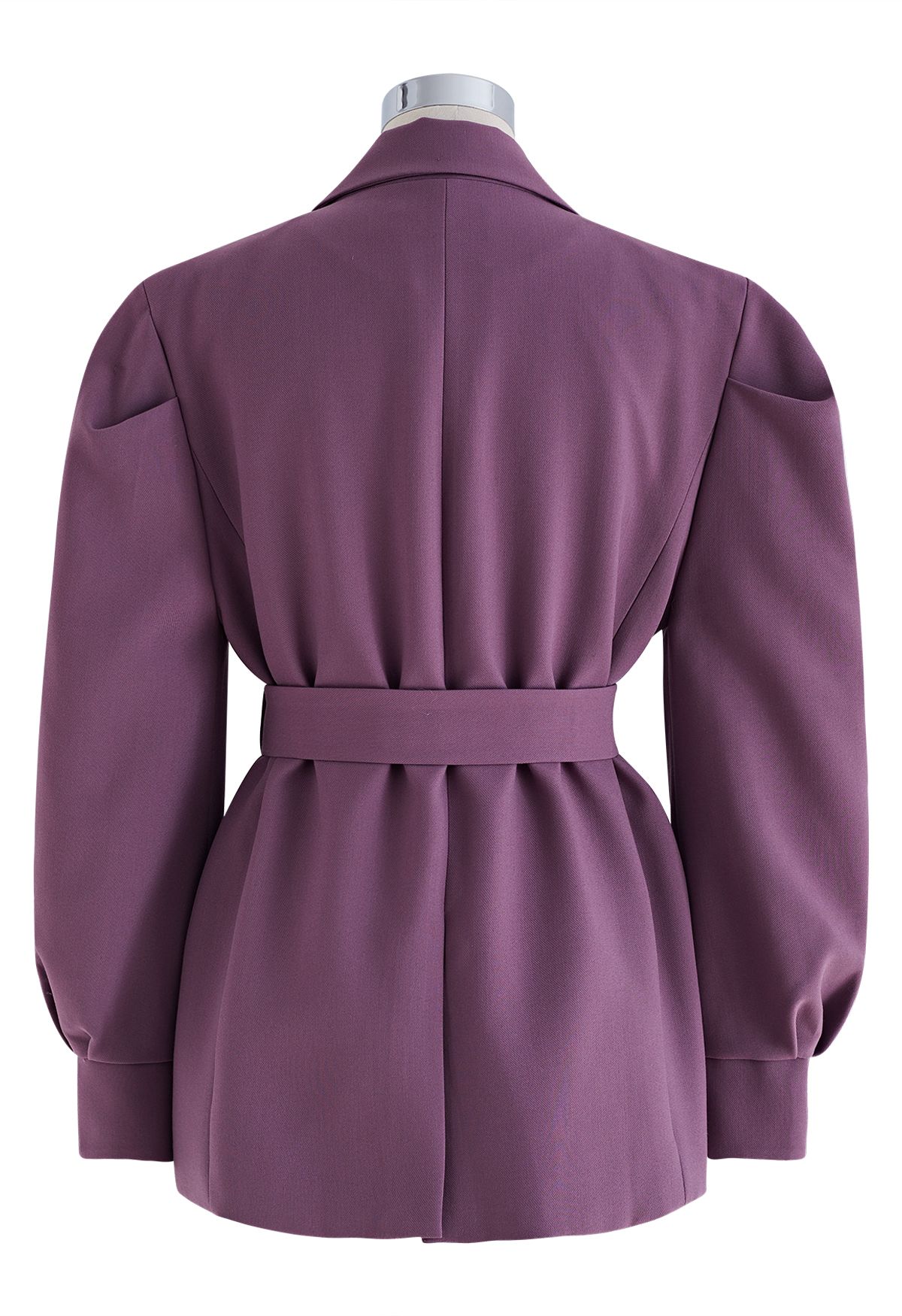 Belted Puff Shoulder Blazer in Violet