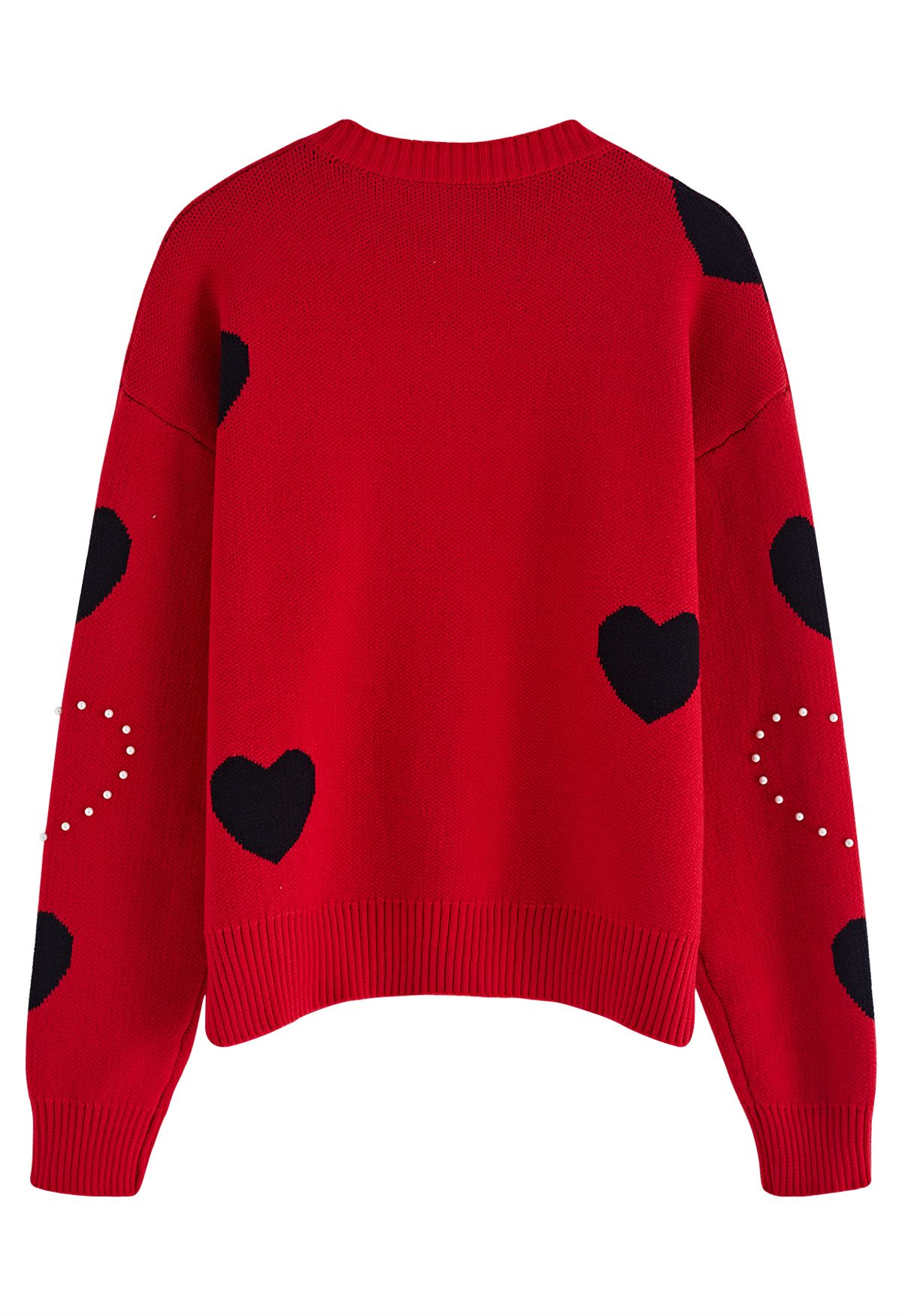 Passionate Heart Pearl Trim Knit Sweater in Red