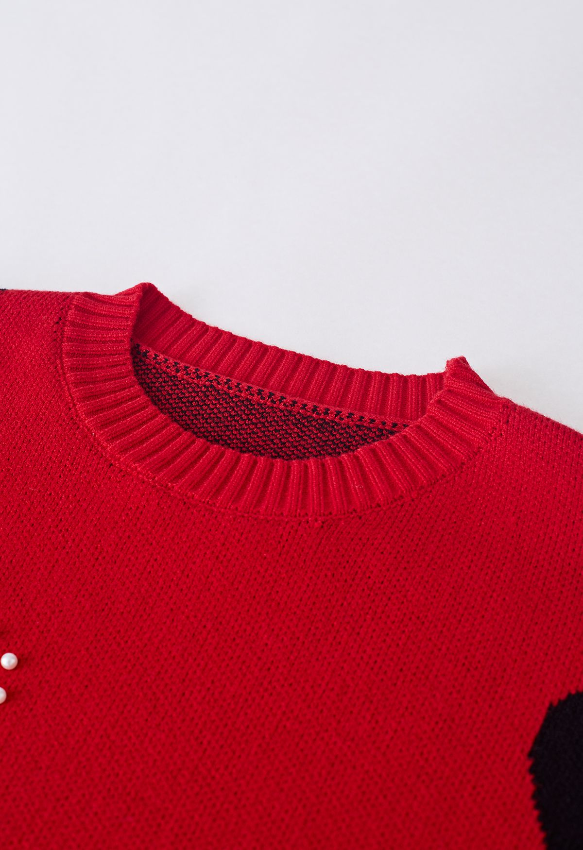 Passionate Heart Pearl Trim Knit Sweater in Red