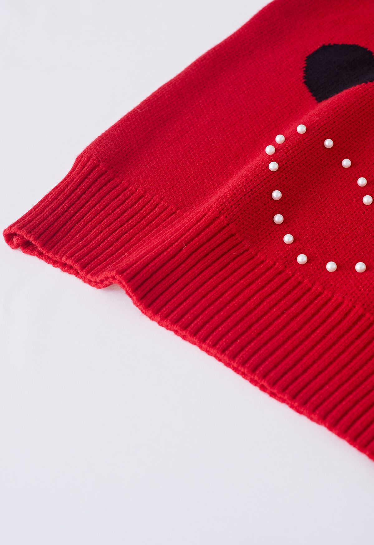 Passionate Heart Pearl Trim Knit Sweater in Red