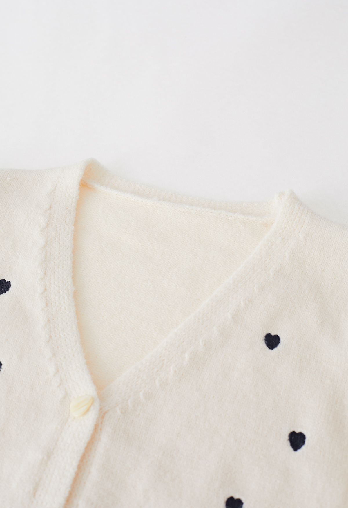 Little Heart Embroideried Button-Up Cardigan in White