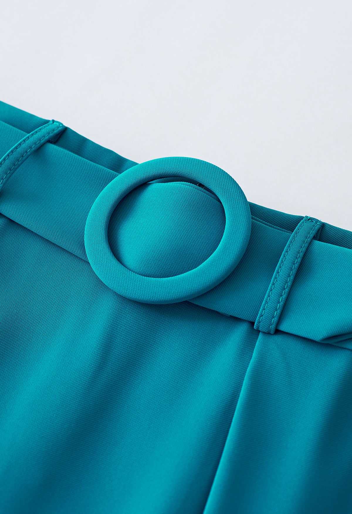 O-Ring Belt Pleated Flare Midi Skirt in Teal