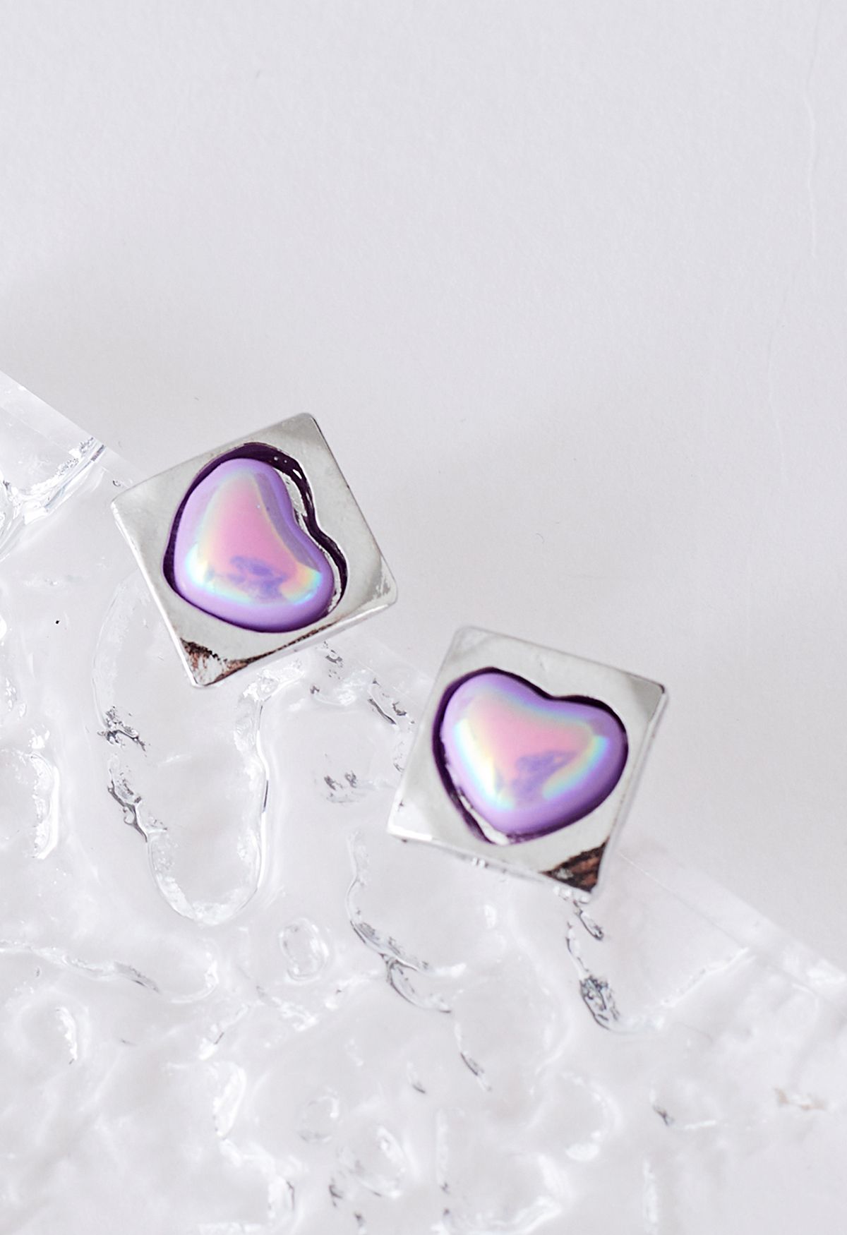 Laser Violet Heart Square Shape Earrings