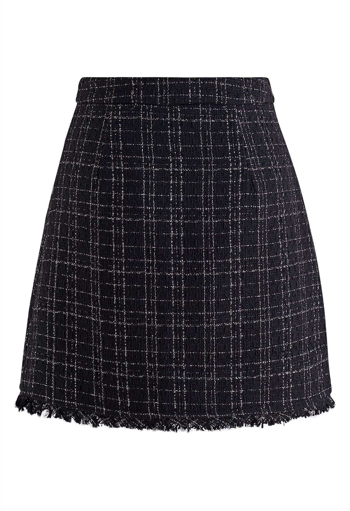 Grid Tweed Mini Bud Skirt in Black