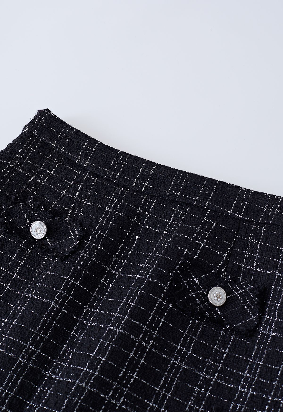 Grid Tweed Mini Bud Skirt in Black