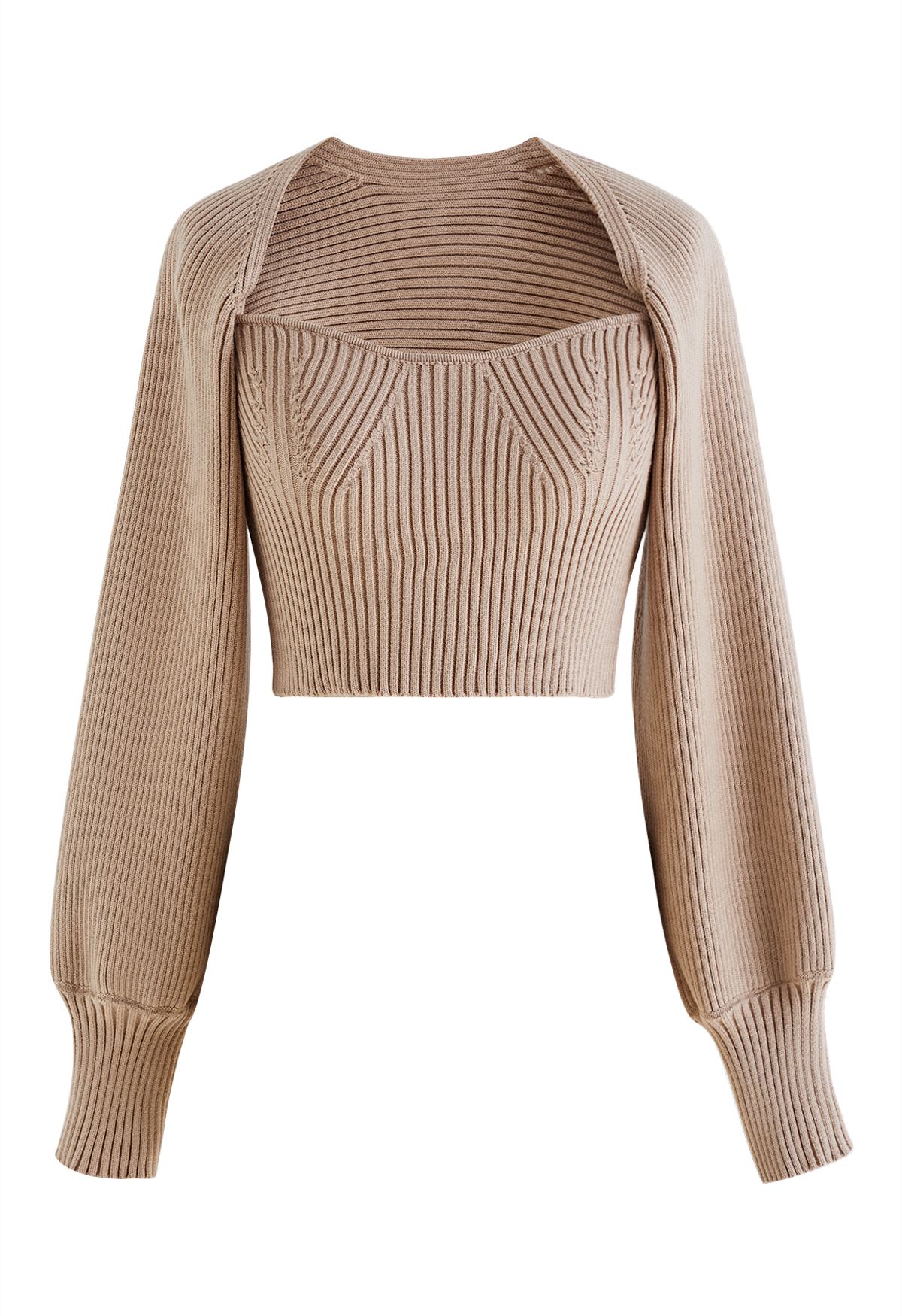 Strapless Knit Top and Sweater Sleeve Set in Sand