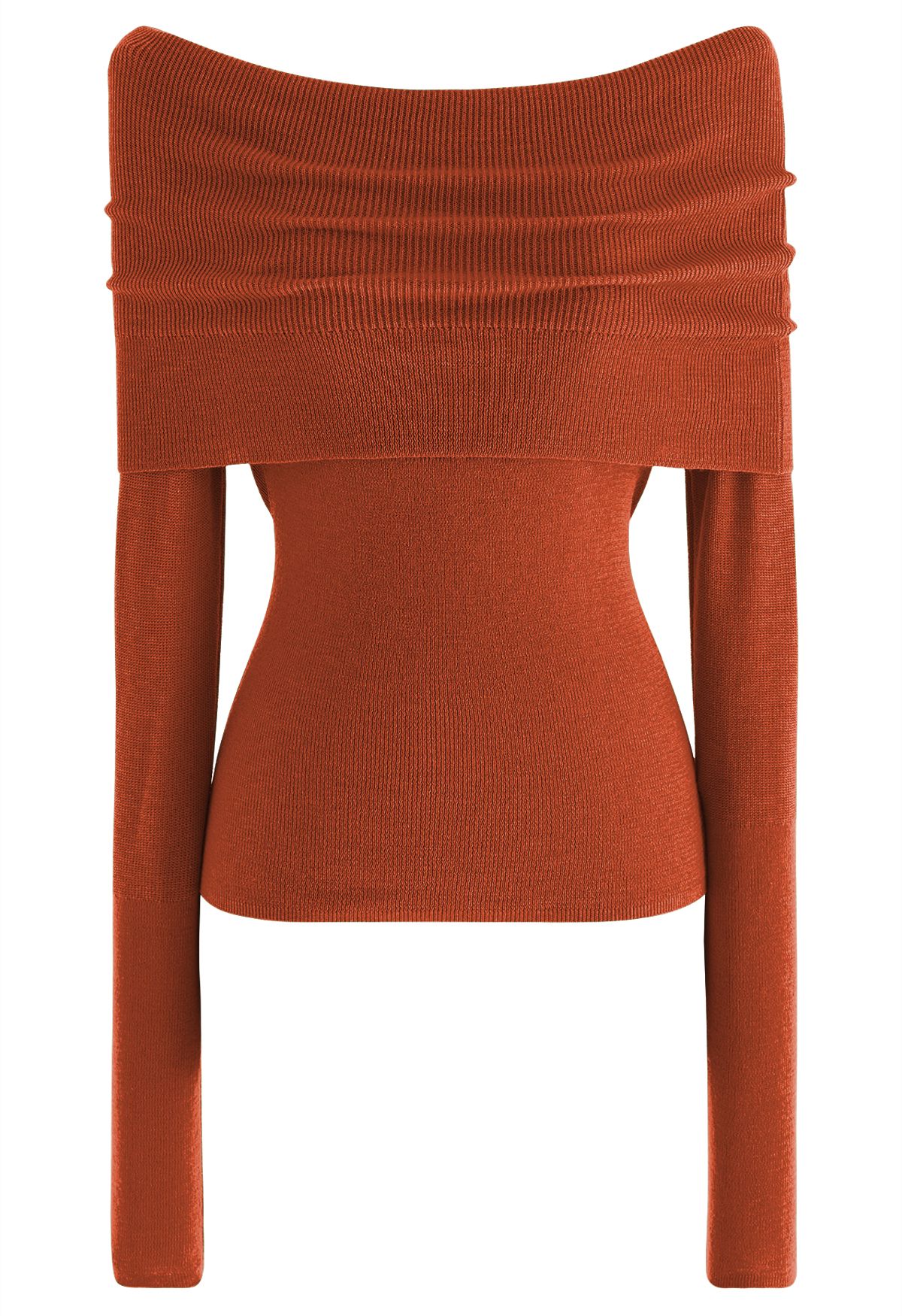 Fold Over Off-Shoulder Knit Top in Pumpkin