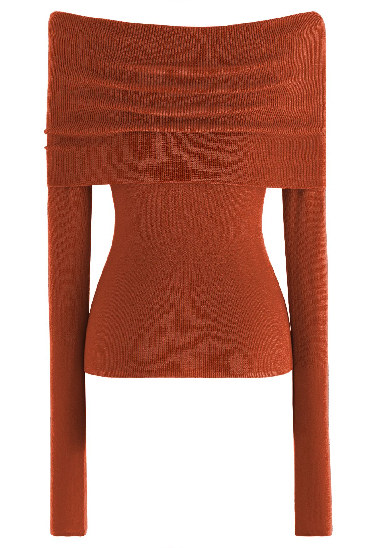 Fold Over Off-Shoulder Knit Top in Pumpkin