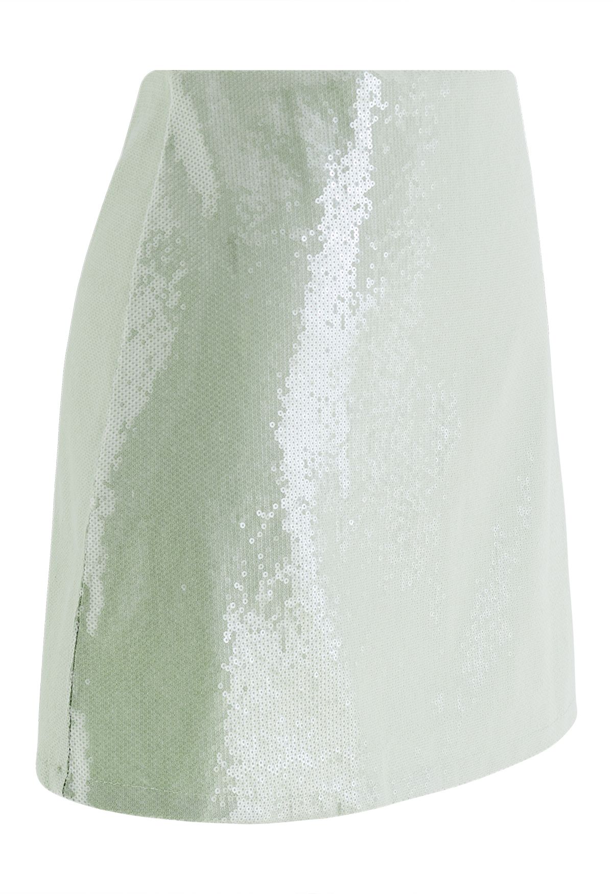 Scintillating Sequin Embellished Mini Bud Skirt in Pistachio