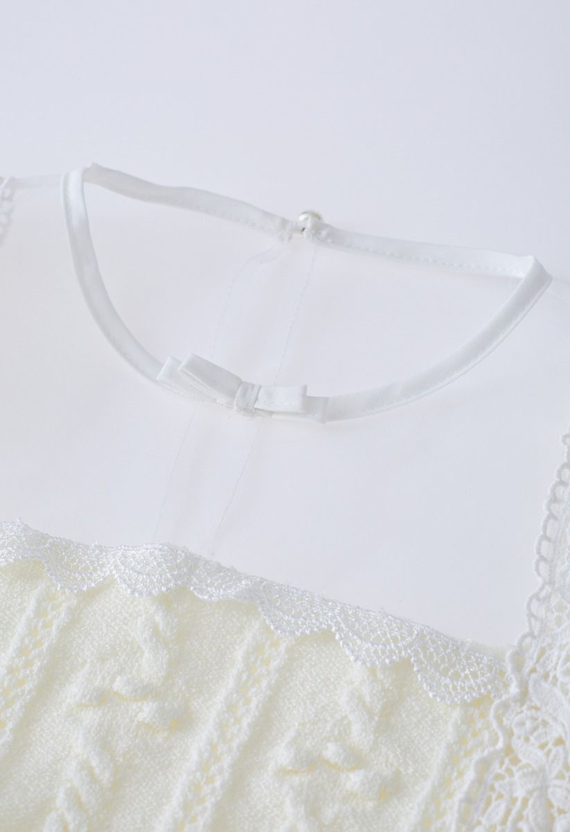 Glamorous Mesh Spliced Knit Top in Cream