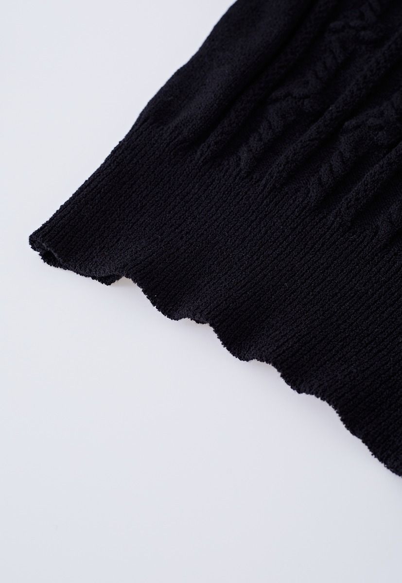 Glamorous Mesh Spliced Knit Top in Black
